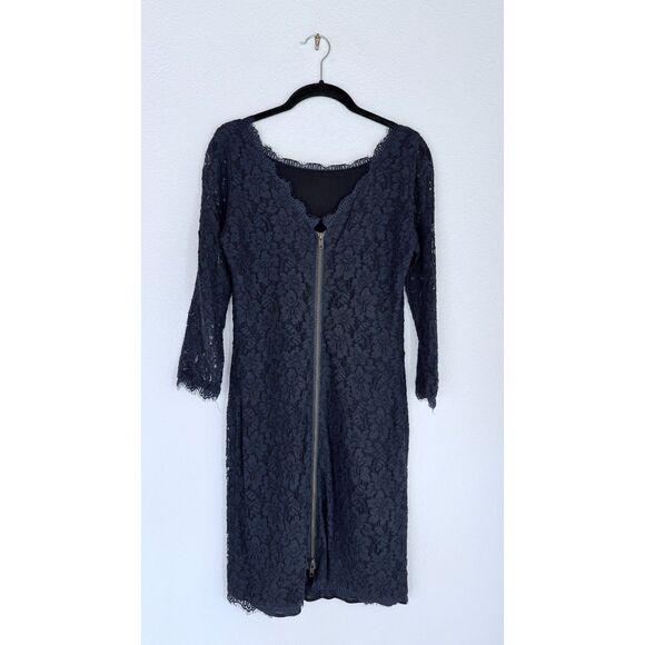 EUC Diane von Furstenberg Zarita Long Sleeve Zipper Back Lace Dress in Navy Sz 6 - Picture 7 of 14